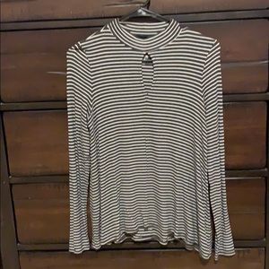 Ribbed Striped Key Hole Sweater